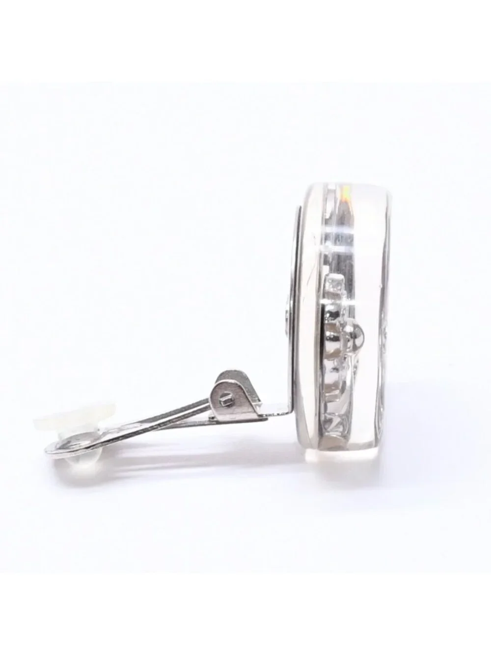 Chanel CC Logo Earrings 97 Resin Metal Aurora Clear Silver